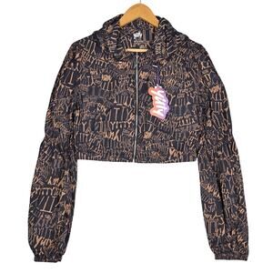 YITTY “MESH ME” CROPPED MONOGRAM JACKET – ICONIC BLACK/TAN – WOMEN’S LARGE – NWT